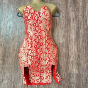 Red Snake Print Strapless Dress Bandage dress
